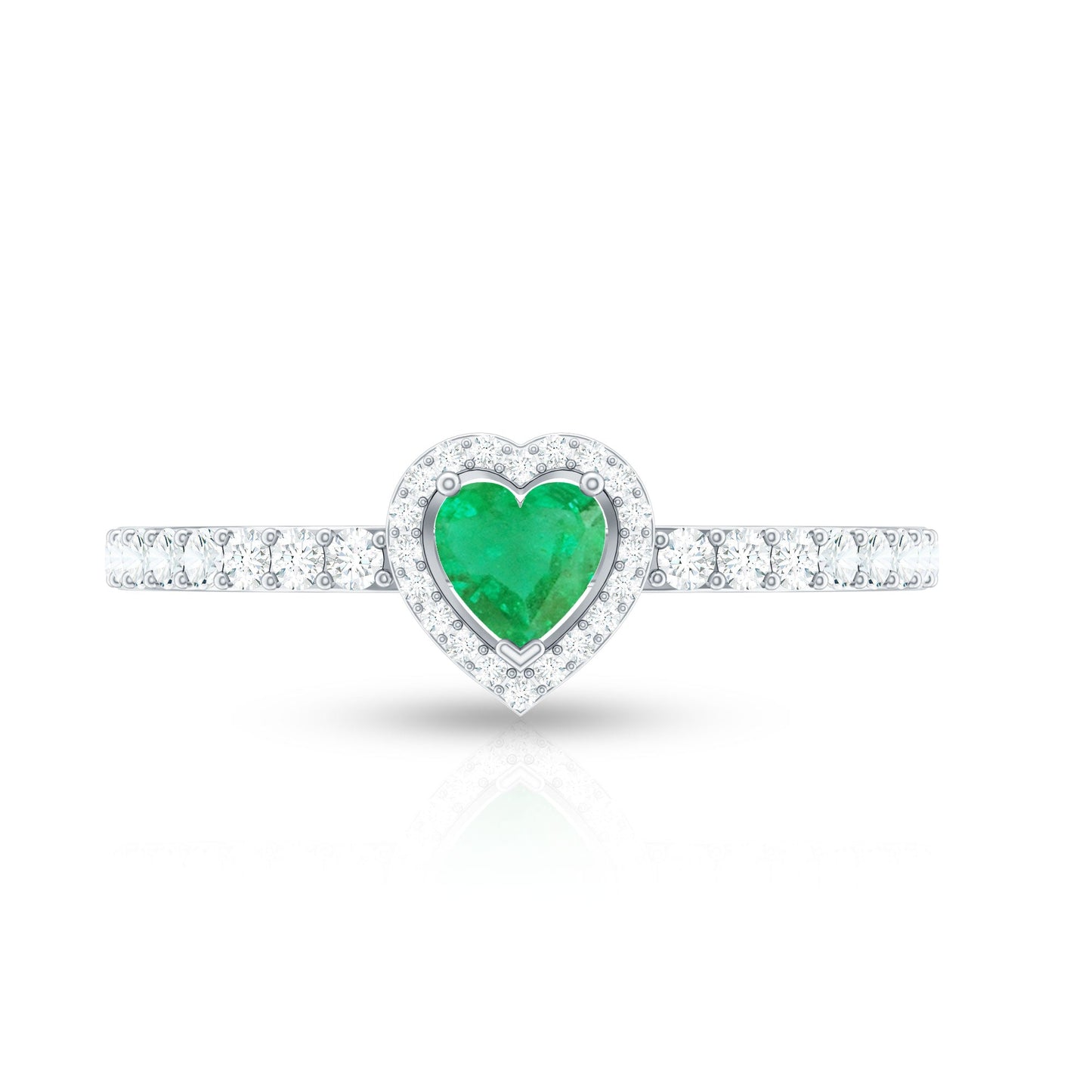 Natural Emerald Heart Promise Engagement Ring with Diamond Halo