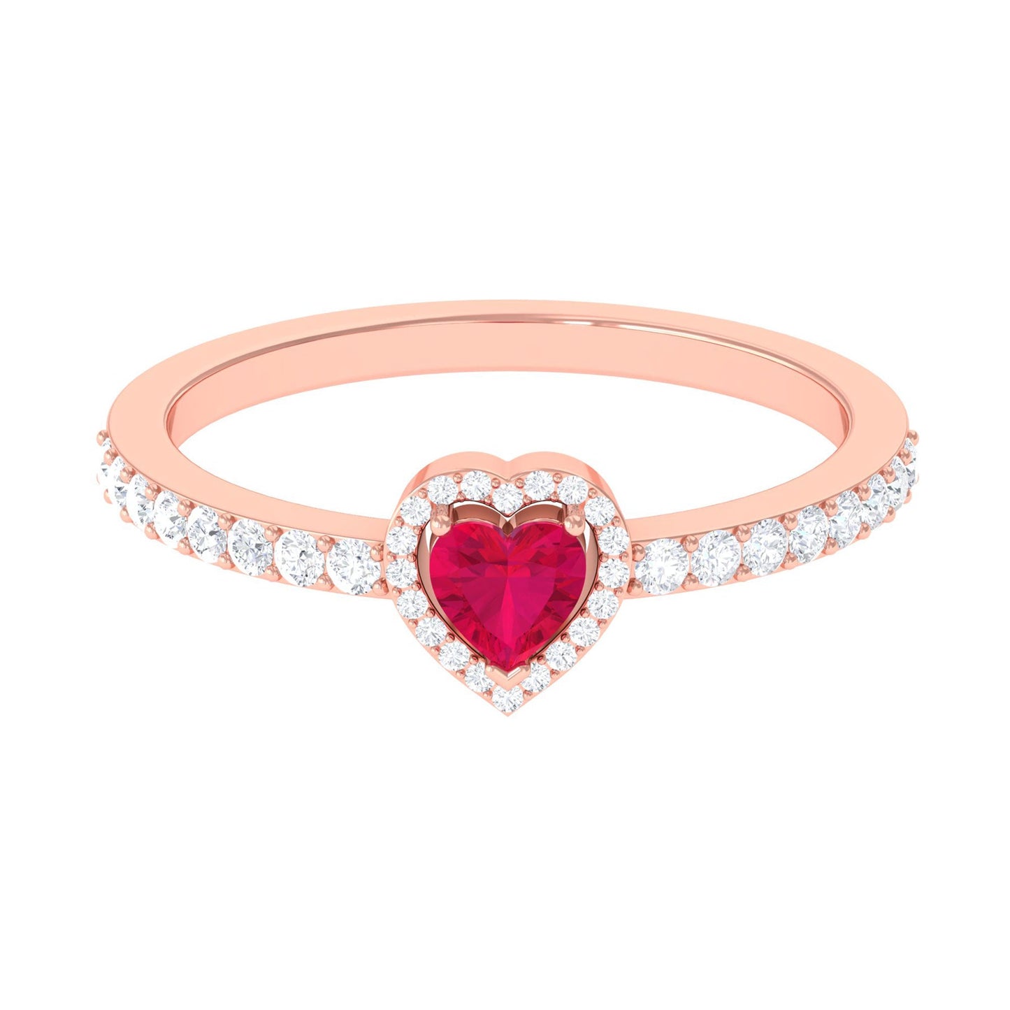 Genuine Ruby Heart Promise Ring with Diamond Halo