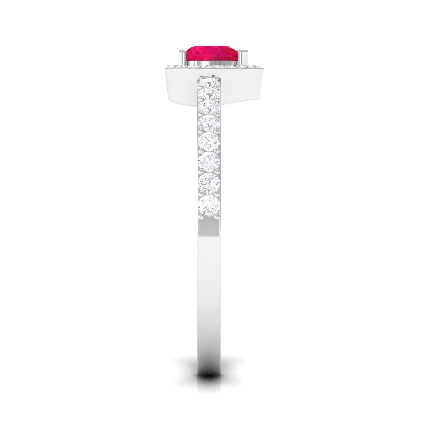 Genuine Ruby Heart Promise Ring with Diamond Halo