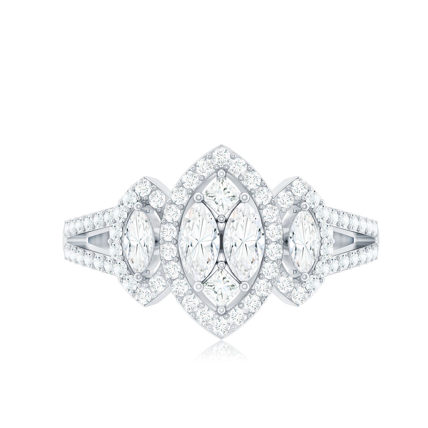 Certified Moissanite Unique Engagement Ring in Split Shank