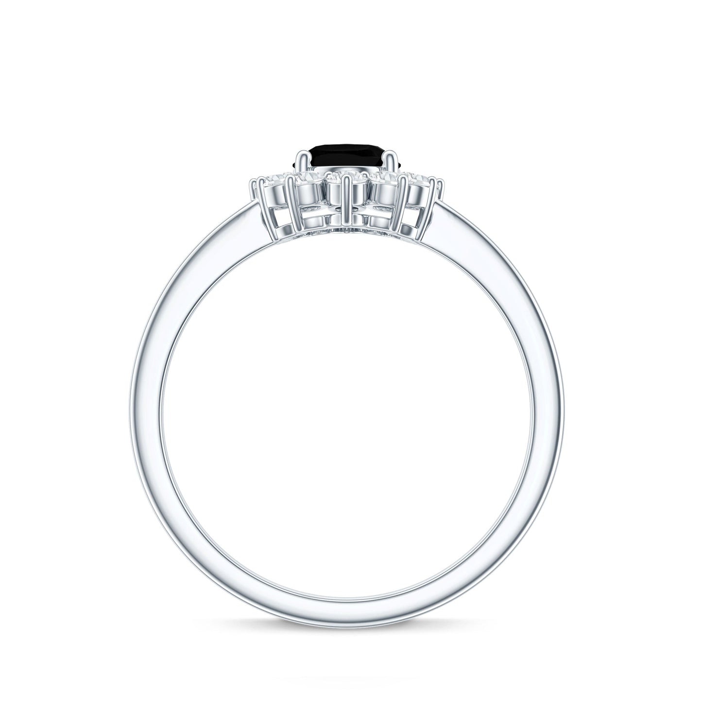1.9 Carat Lab Grown Black Diamond Oval Engagement Ring with White Diamond Halo