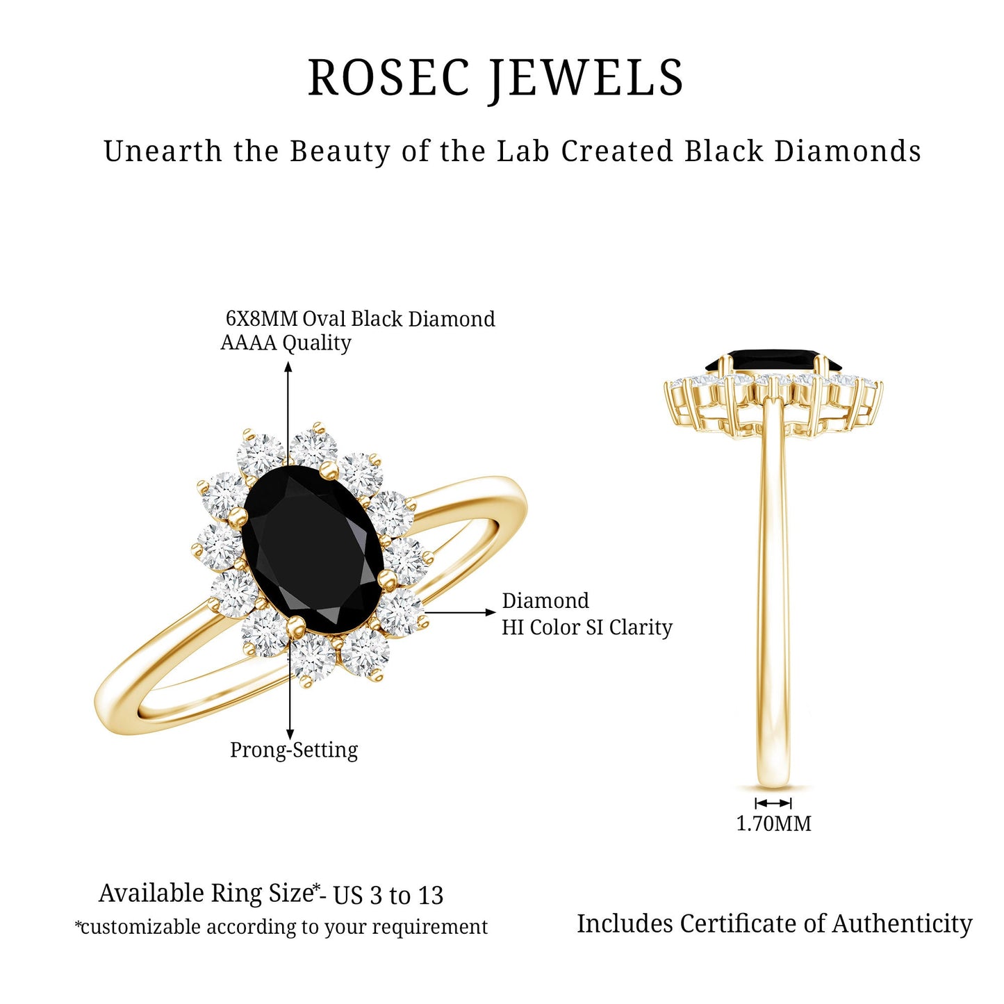 1.9 Carat Lab Grown Black Diamond Oval Engagement Ring with White Diamond Halo