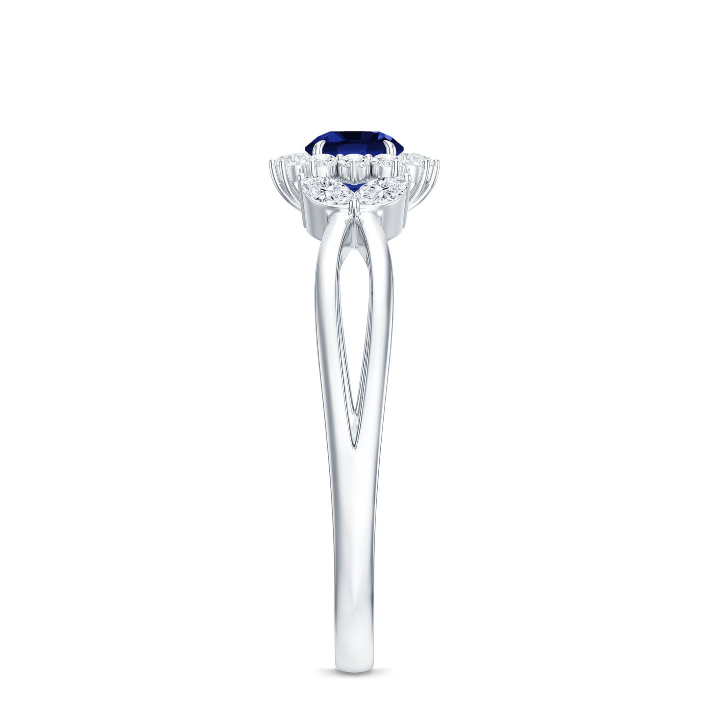 Nature Inspired 0.6 Carat Lab Grown Blue Sapphire Engagement Ring with Diamond
