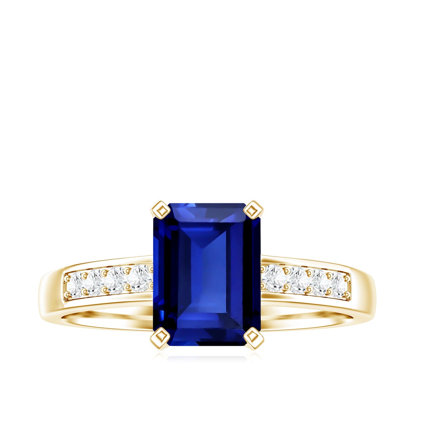 Certified 1.75 Carat Emerald Cut Lab Grown Blue Sapphire Engagement Ring with Diamond
