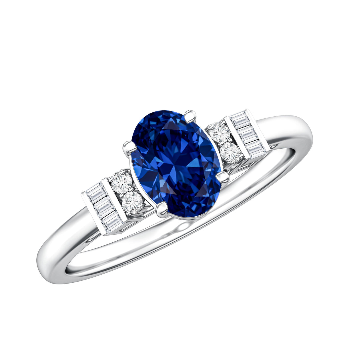 Certified 1 Carat Lab Grown Blue Sapphire Oval Engagement Ring with Diamond