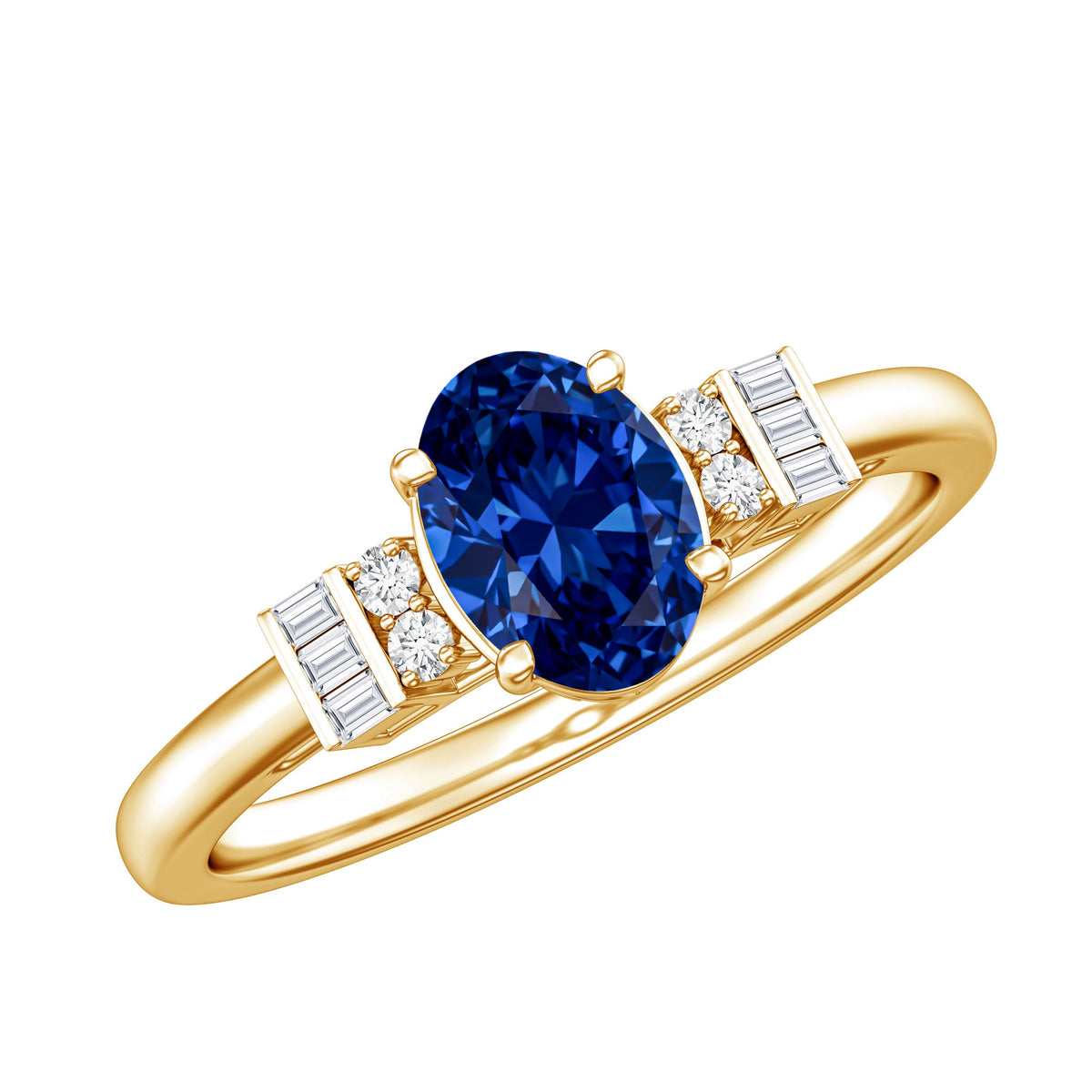 Certified 1 Carat Lab Grown Blue Sapphire Oval Engagement Ring with Diamond