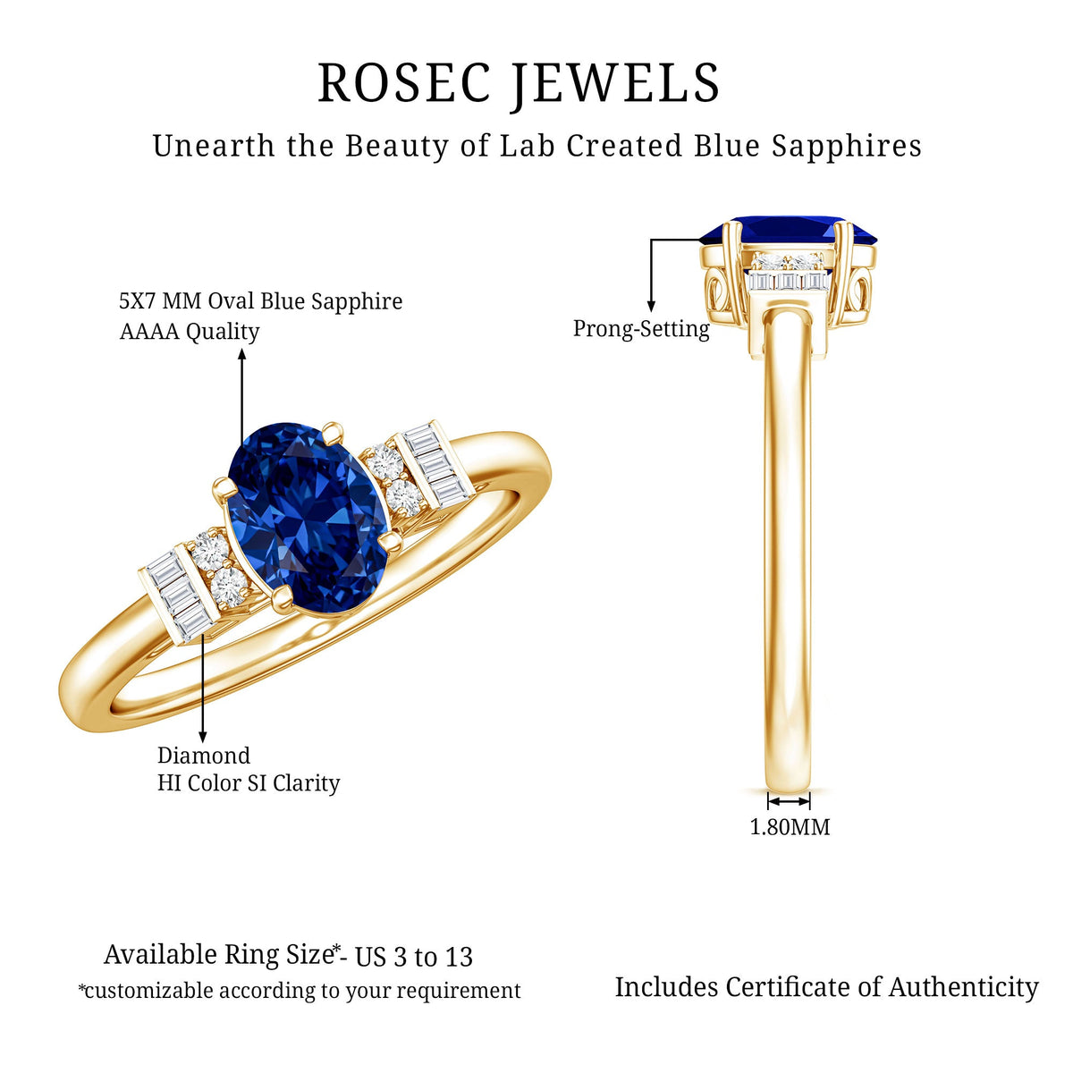 Certified 1 Carat Lab Grown Blue Sapphire Oval Engagement Ring with Diamond