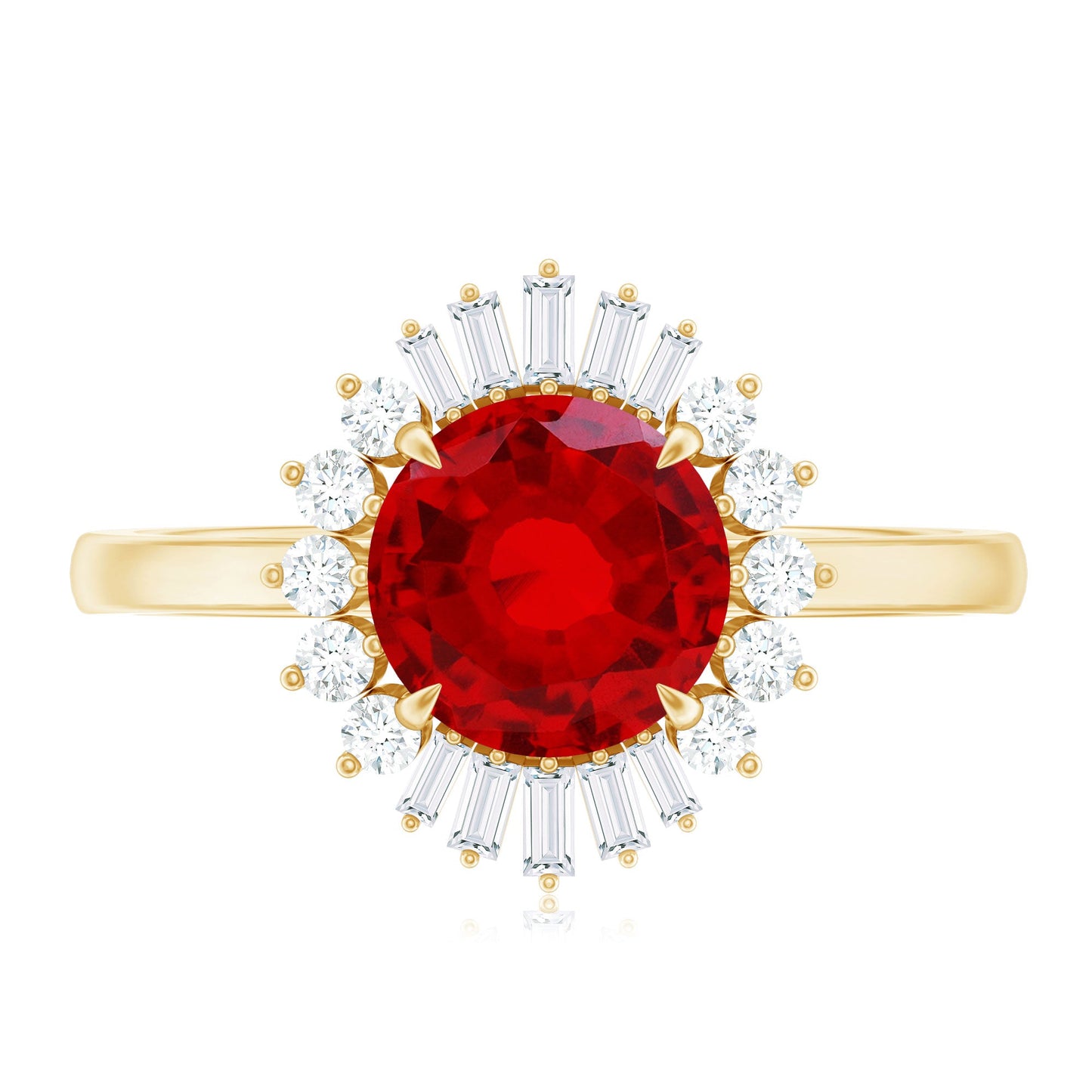 Round Lab Created Ruby and Diamond Halo Engagement Ring