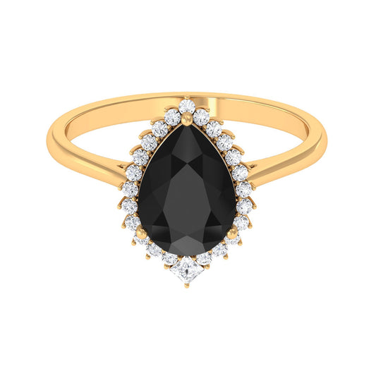 Certified 4.8 Carat Lab Grown Black Diamond Pear Shaped Engagement Ring with White Diamond Halo