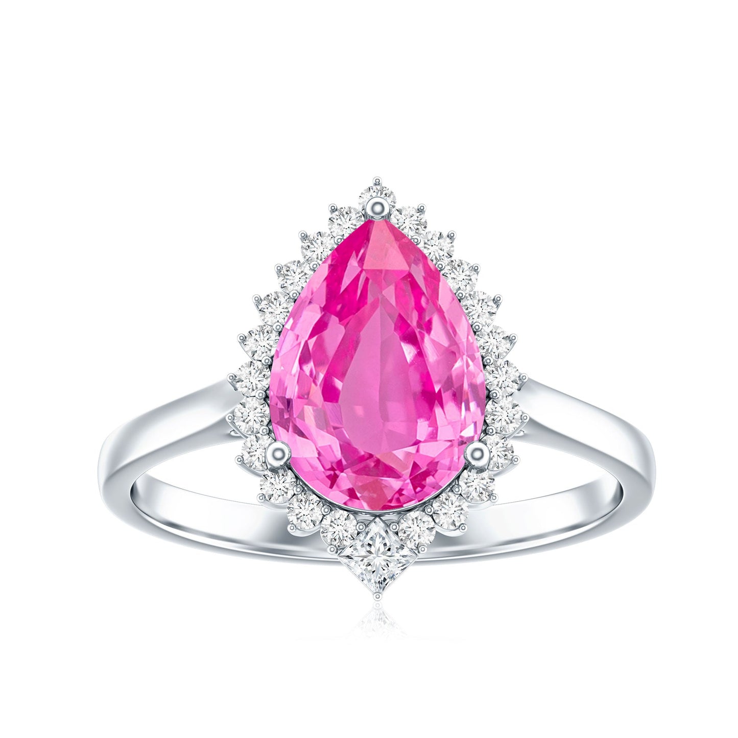Pear Created Pink Sapphire Cocktail Halo Ring with Diamond
