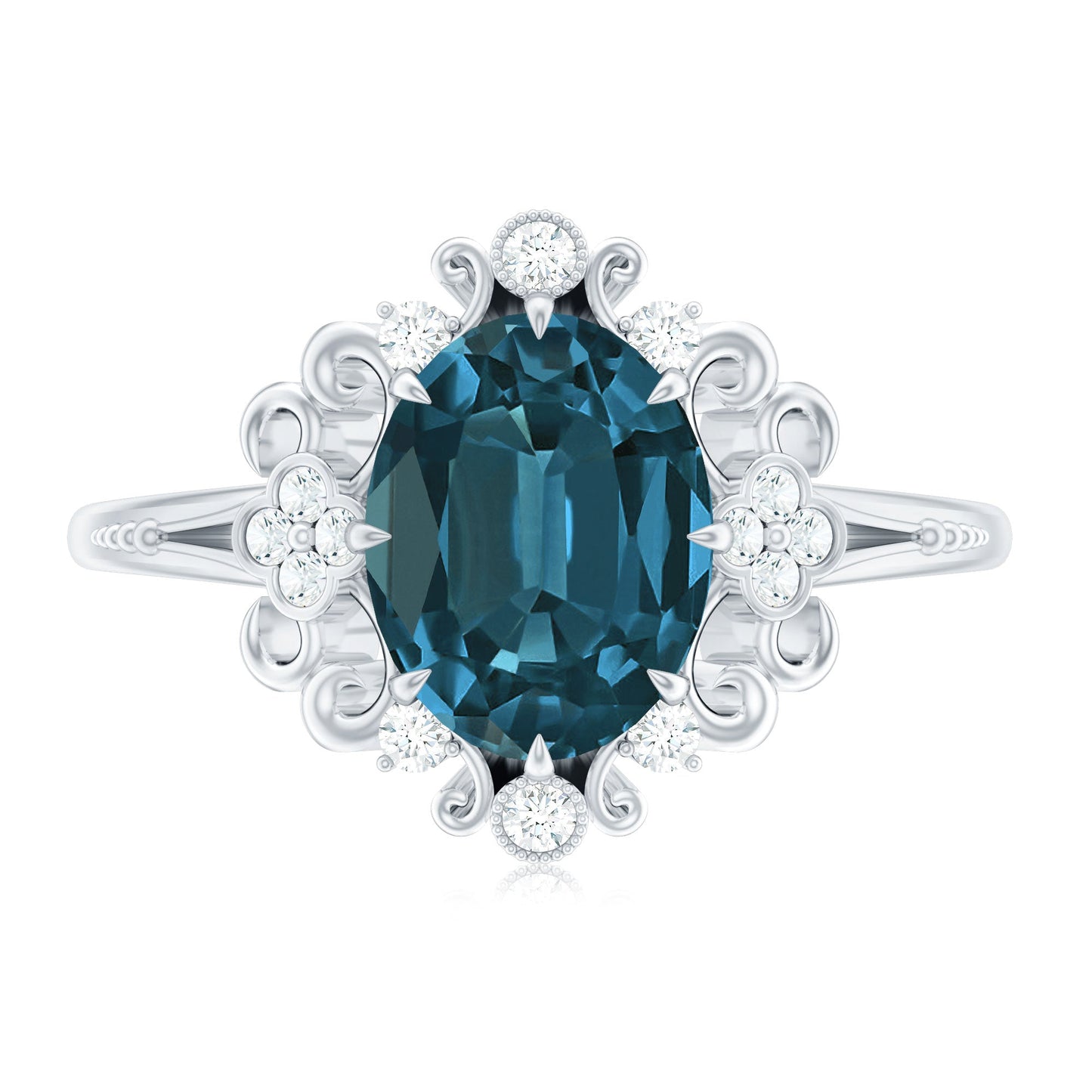Vintage Inspired London Blue Topaz and Diamond Engagement Ring