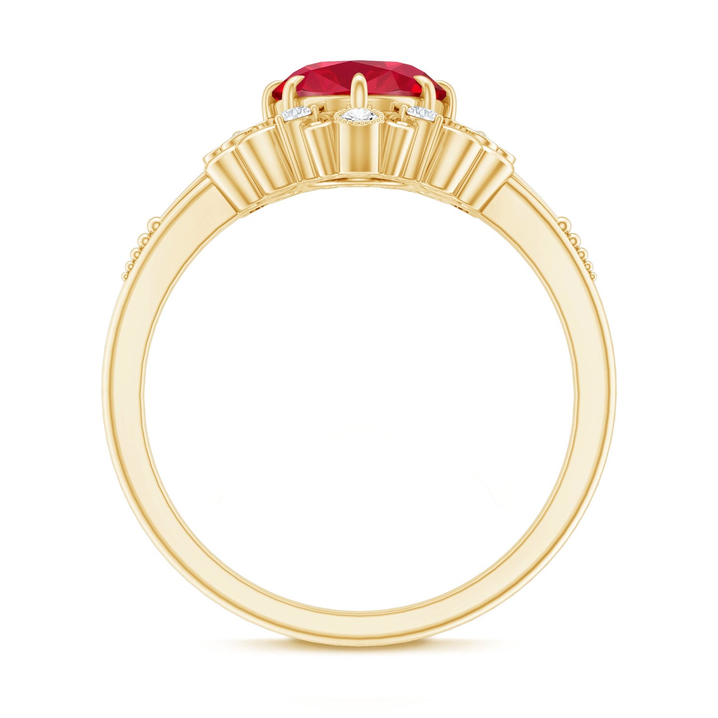 Vintage Inspired Lab Created Ruby and Diamond Engagement Ring