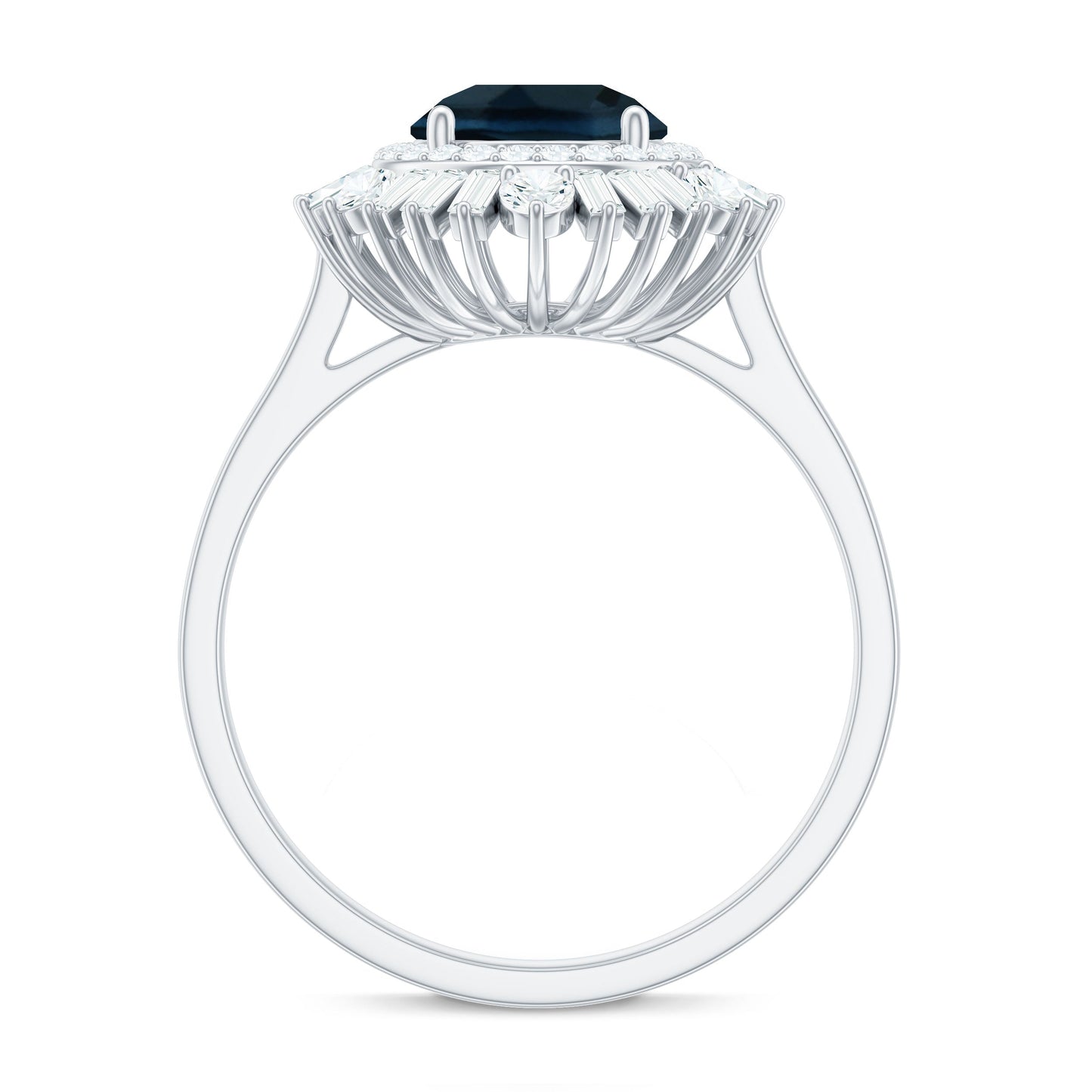 Round London Blue Topaz and Diamond Double Halo Cocktail Ring
