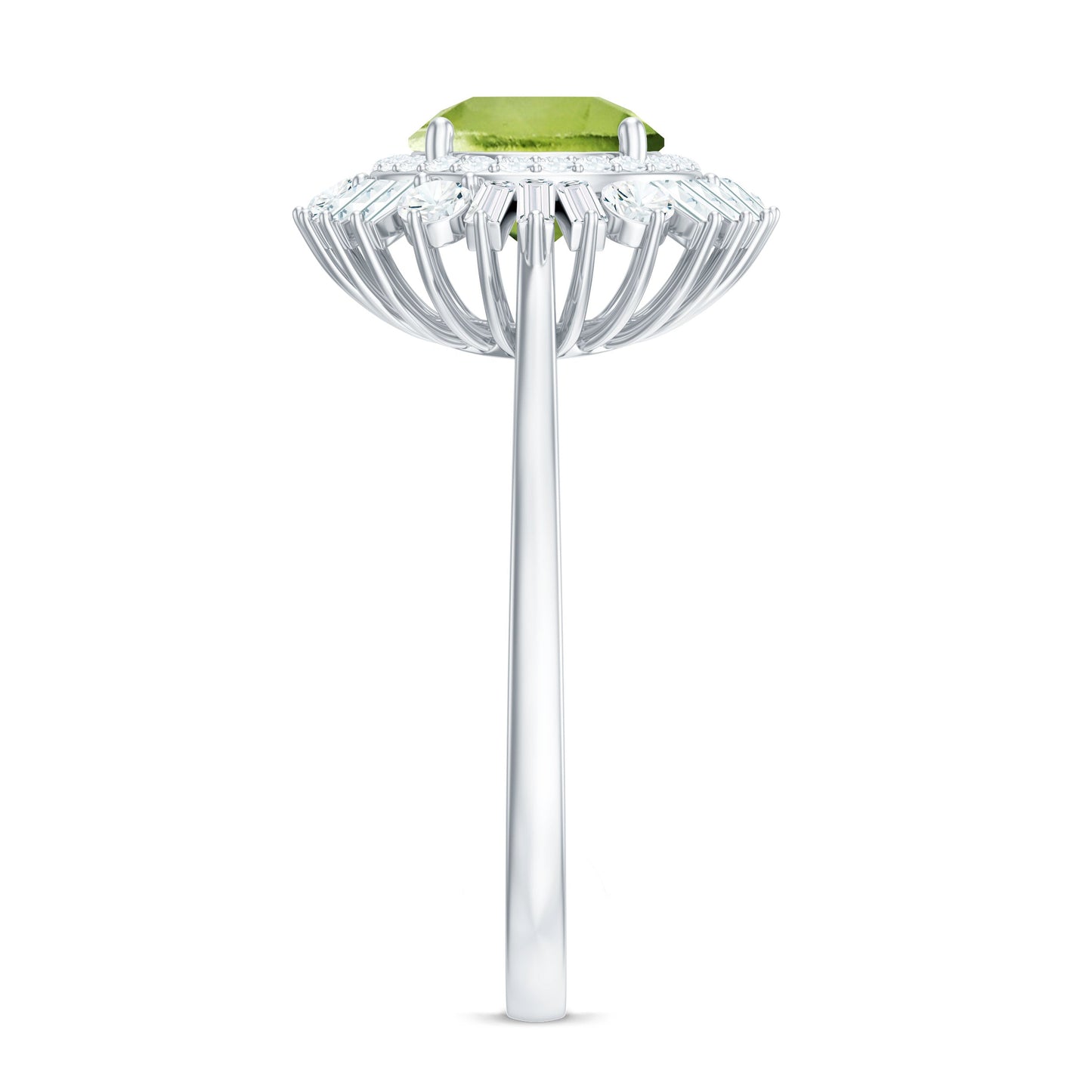 Certified Real 2 Carat Peridot Engagement Ring with Moissanite Double Halo