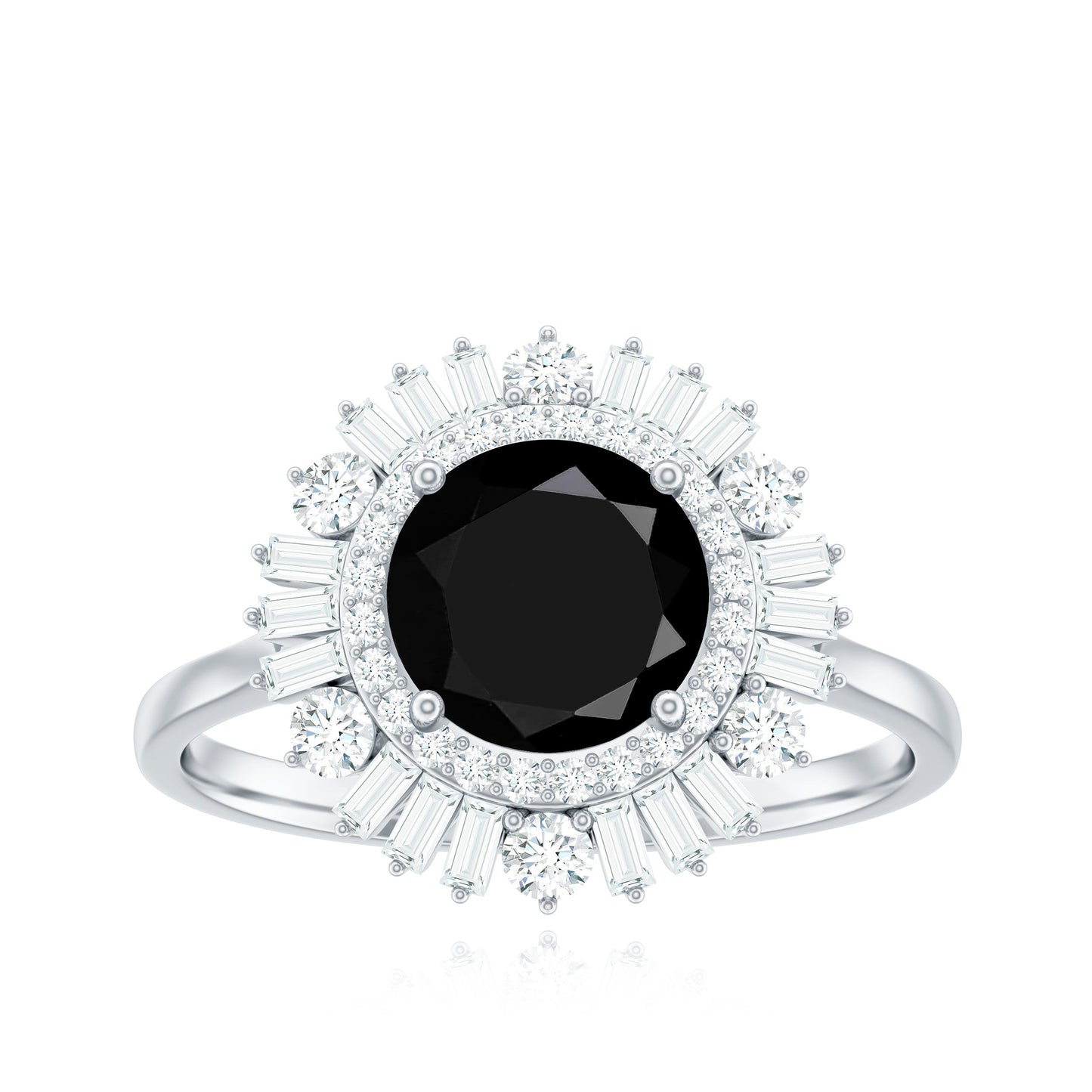 1.2 Carat Round Black Onyx Double Halo Cocktail Ring with Moissanite