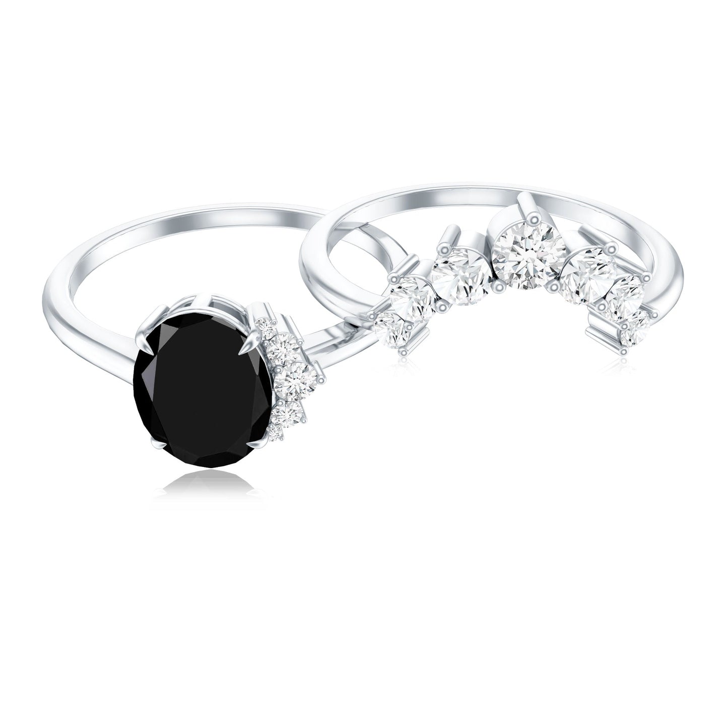 Created Black Diamond Oval Engagement Ring Set with Diamond