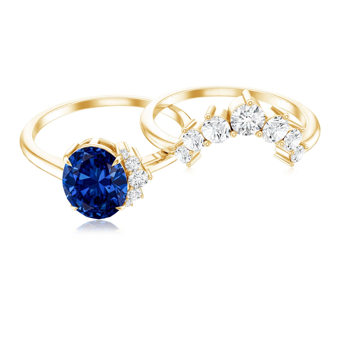 Certified 1.5 Carat Lab Grown Blue Sapphire Diamond Oval Engagement Ring with Enhancer
