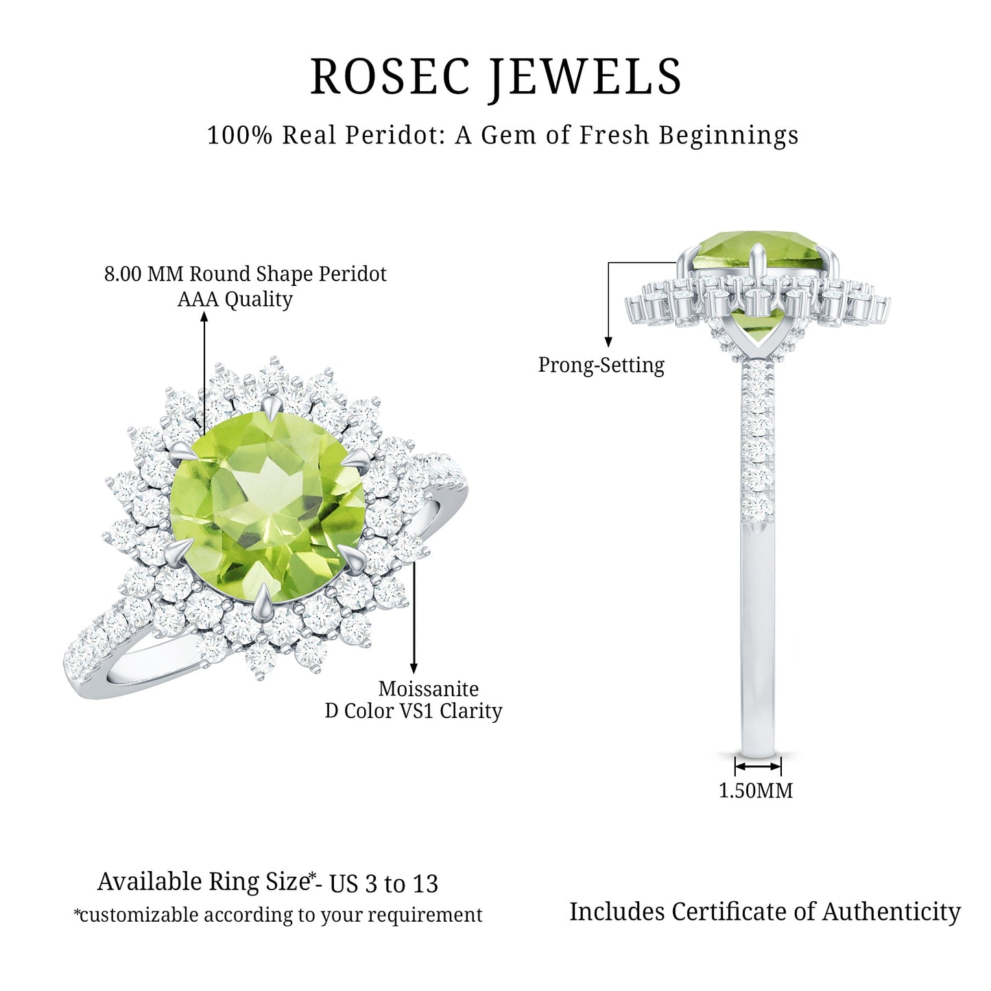 Certified Real 2 Carat Peridot Statement Engagement Ring