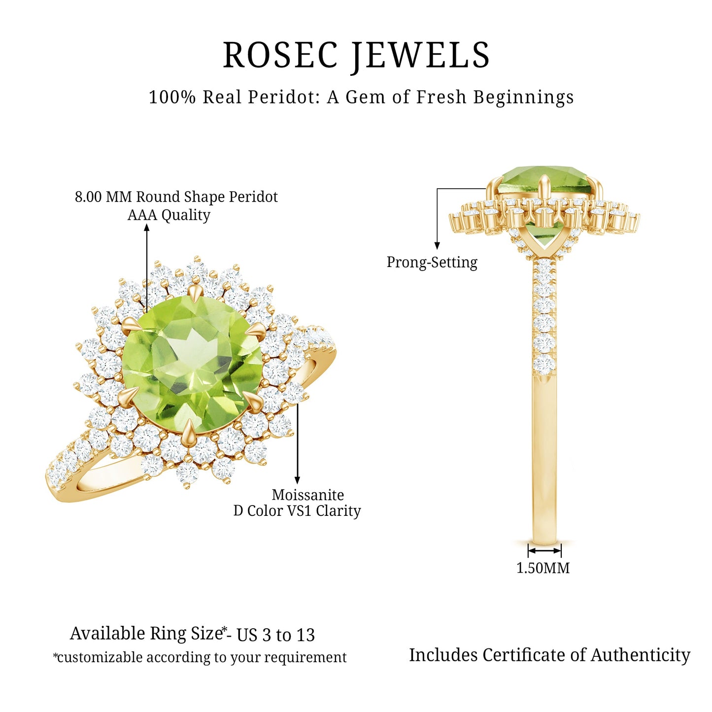 Certified Real 2 Carat Peridot Statement Engagement Ring