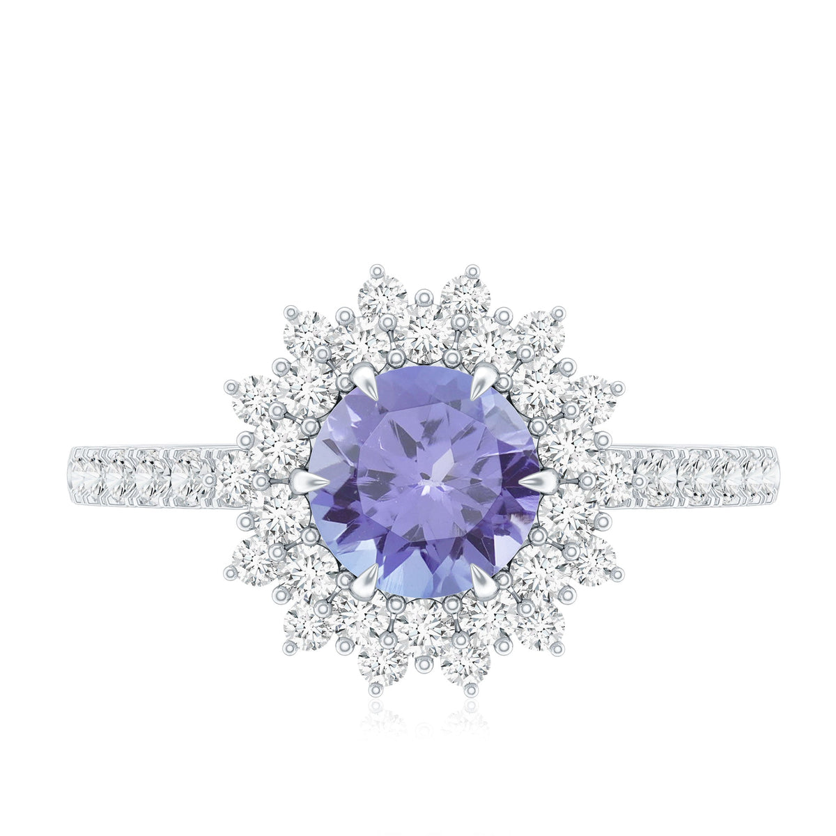 Natural Tanzanite Diamond Engagement Ring with Double Halo