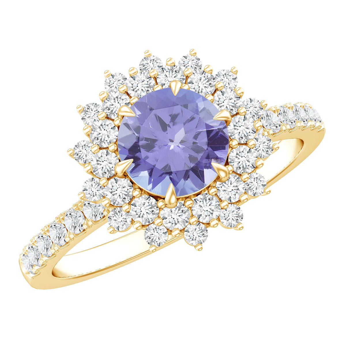 Natural Tanzanite Diamond Engagement Ring with Double Halo