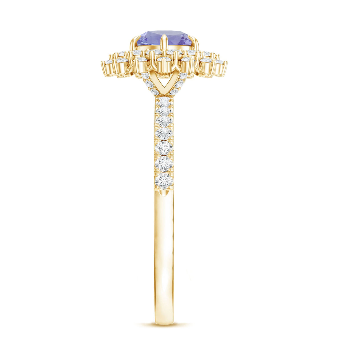 Natural Tanzanite Diamond Engagement Ring with Double Halo