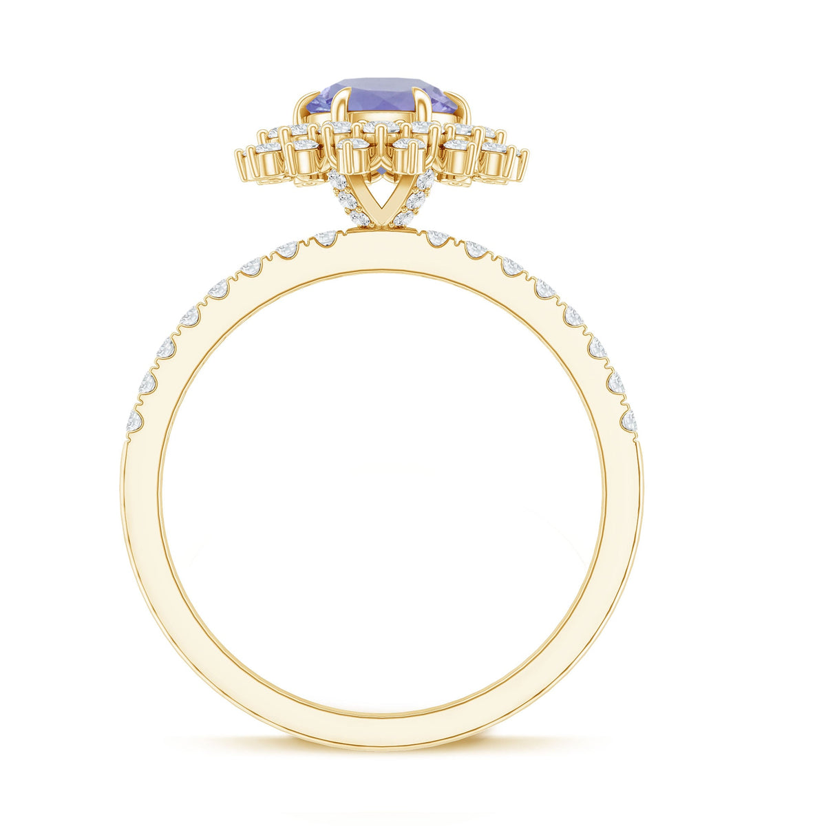 Natural Tanzanite Diamond Engagement Ring with Double Halo