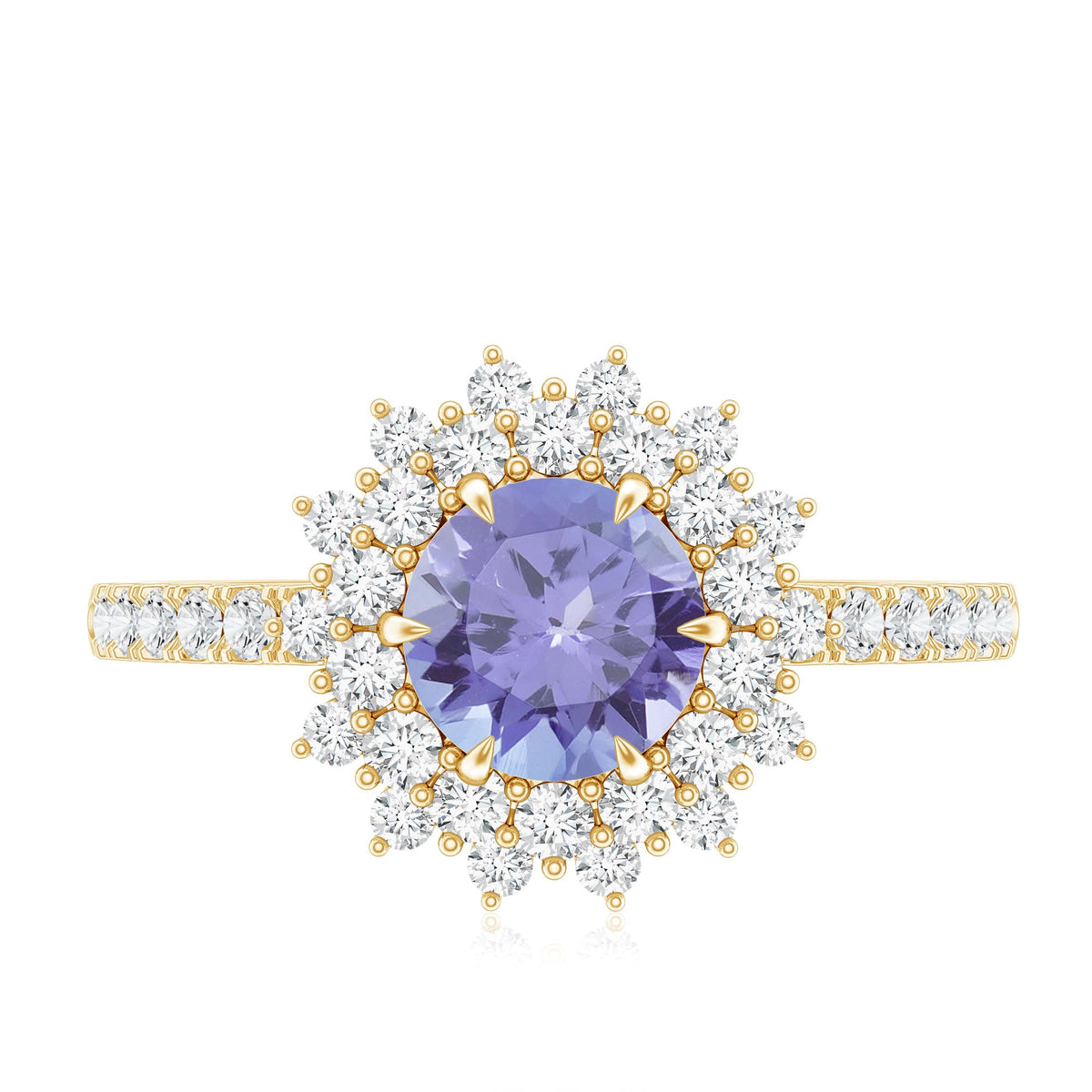Natural Tanzanite Diamond Engagement Ring with Double Halo
