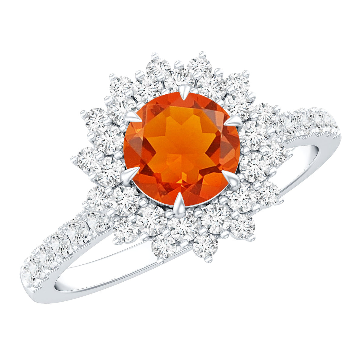 Round Fire Opal Statement Engagement Ring with Moissanite