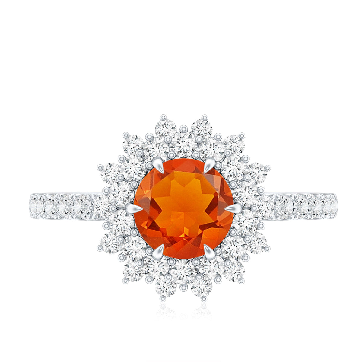 Round Fire Opal Statement Engagement Ring with Moissanite