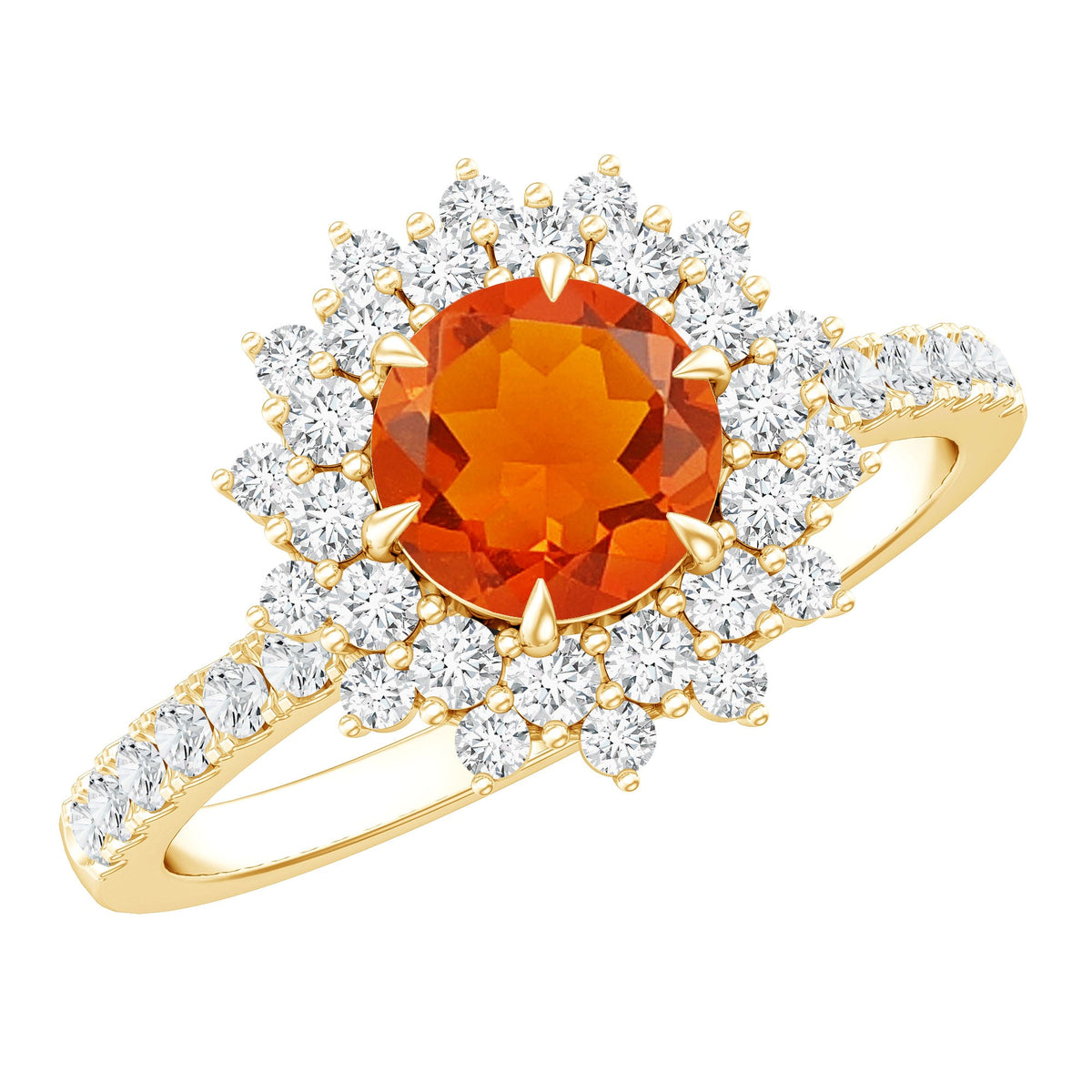 Round Fire Opal Statement Engagement Ring with Moissanite