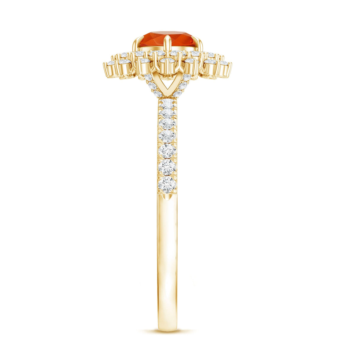 Round Fire Opal Statement Engagement Ring with Moissanite