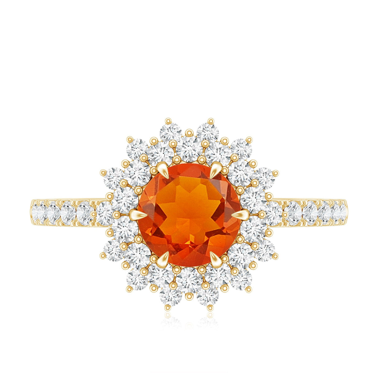 Round Fire Opal Statement Engagement Ring with Moissanite