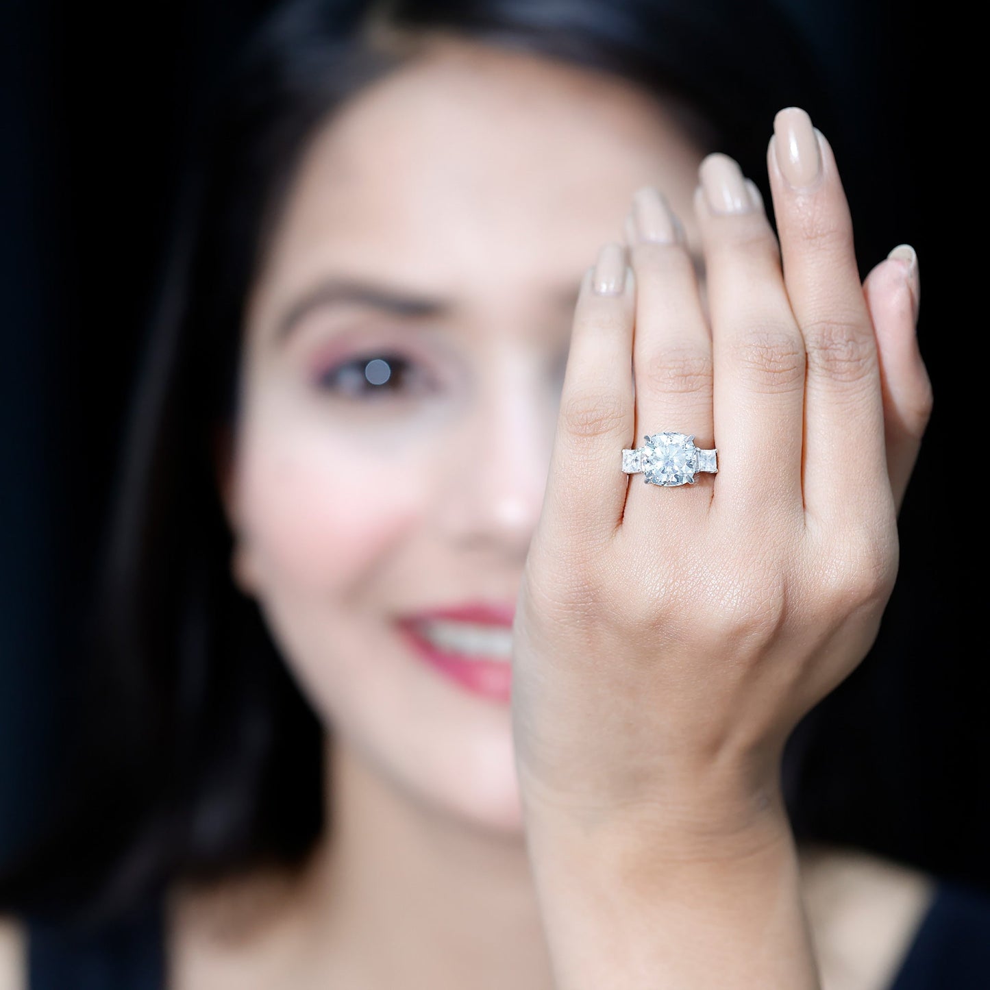 Cushion Moissanite Huge Engagement Ring