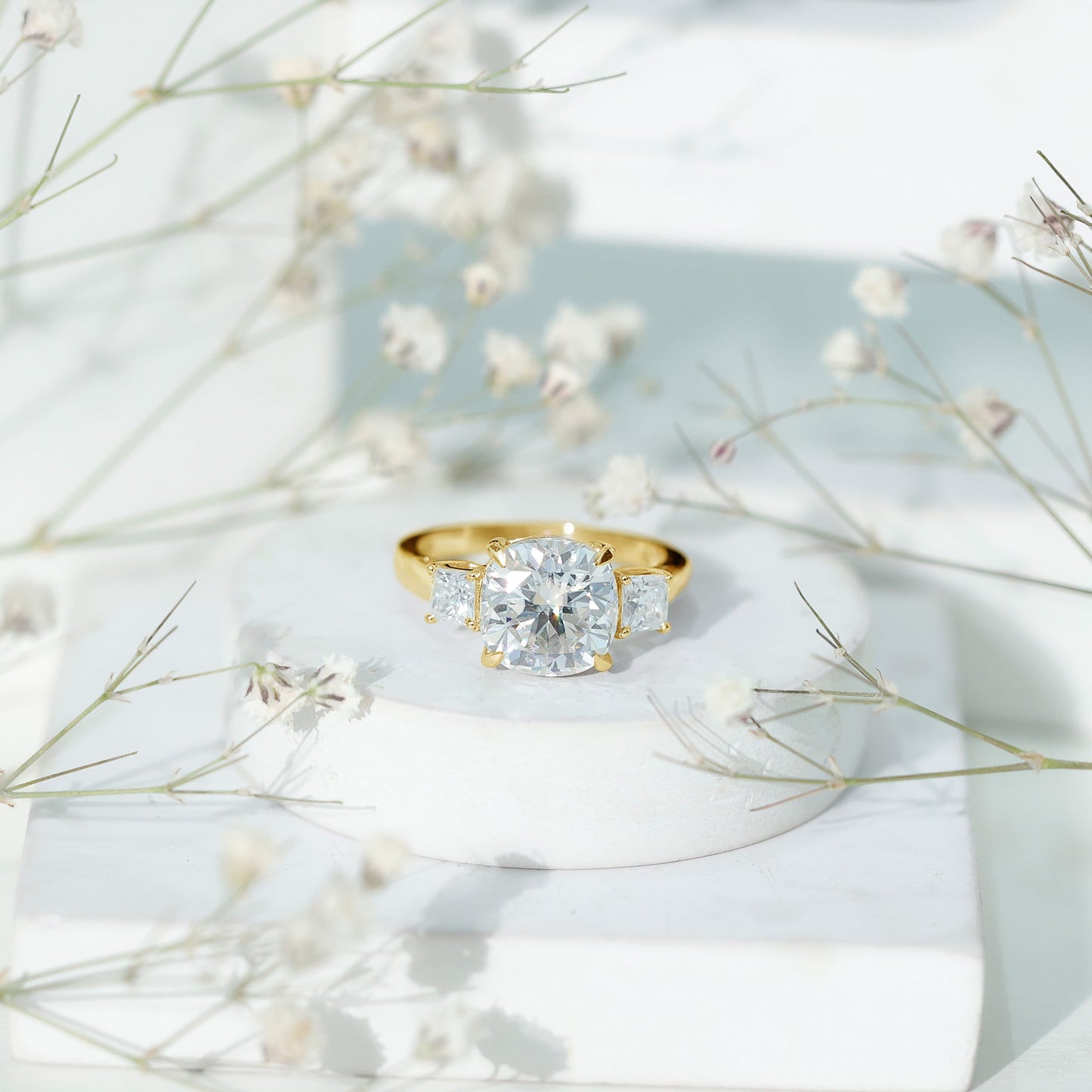 Cushion Moissanite Huge Engagement Ring