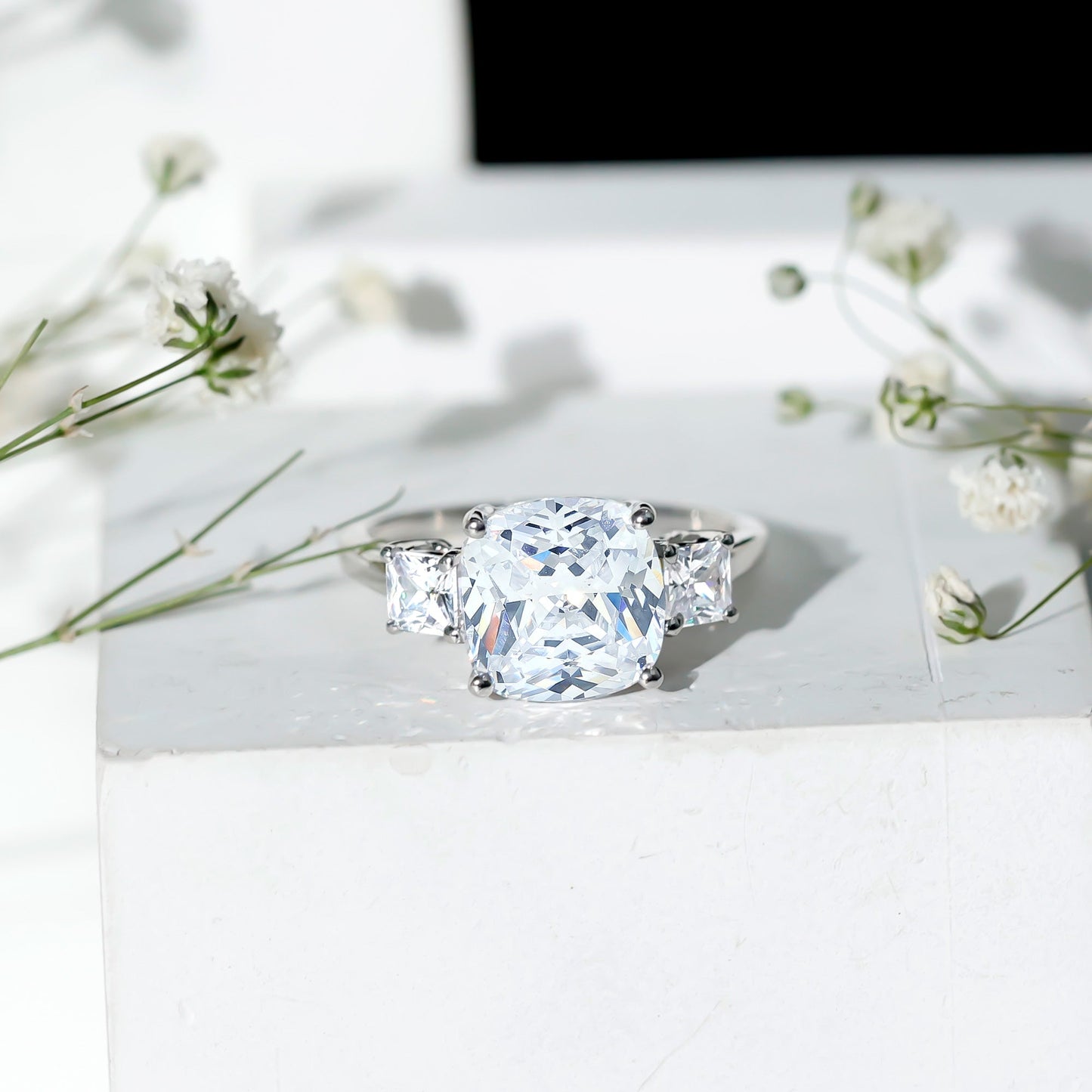Certified 6 Carat Cubic Zirconia Three Stone Engagement Ring