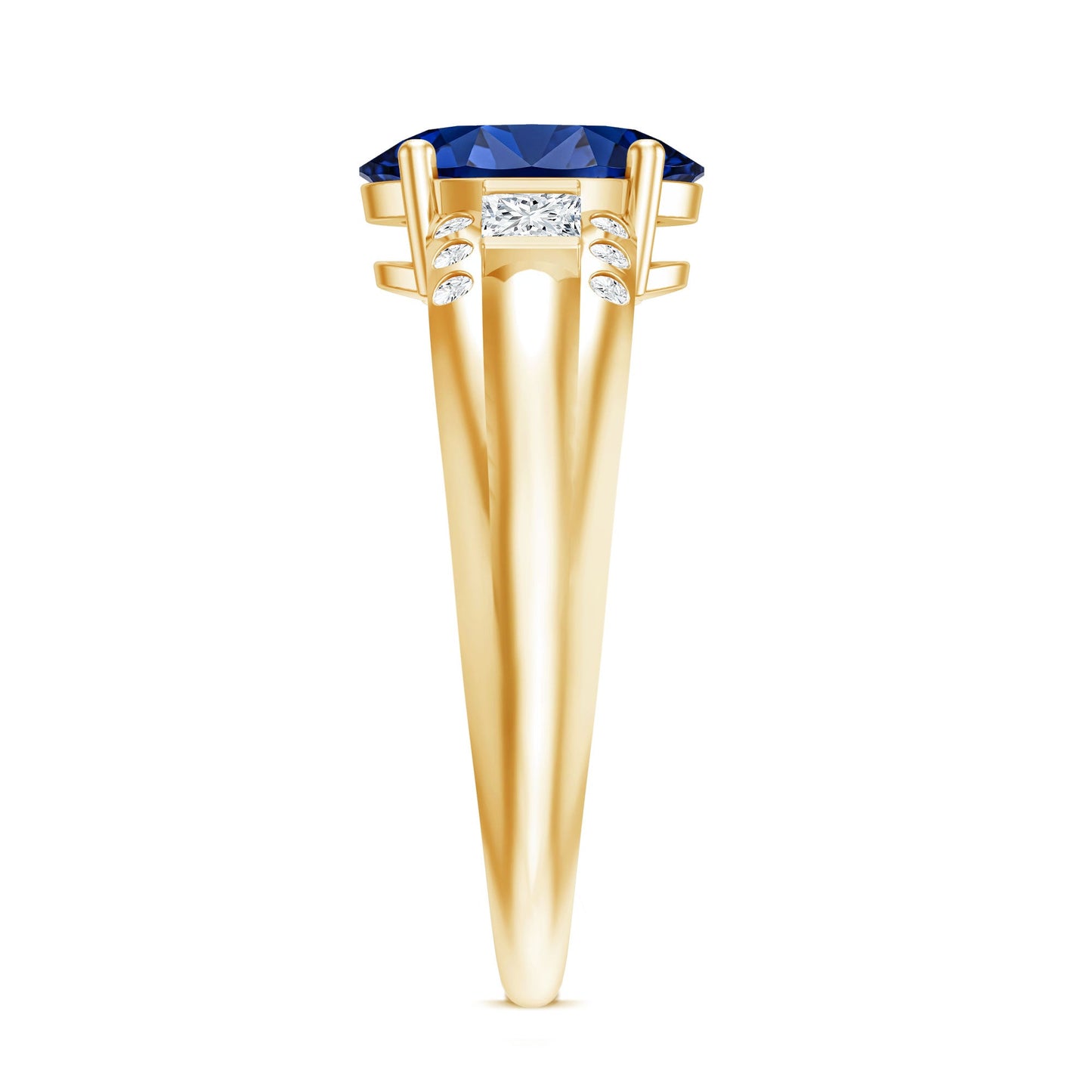Certified Oval 4 Carat Lab Grown Blue Sapphire Statement Engagement Ring with Diamond