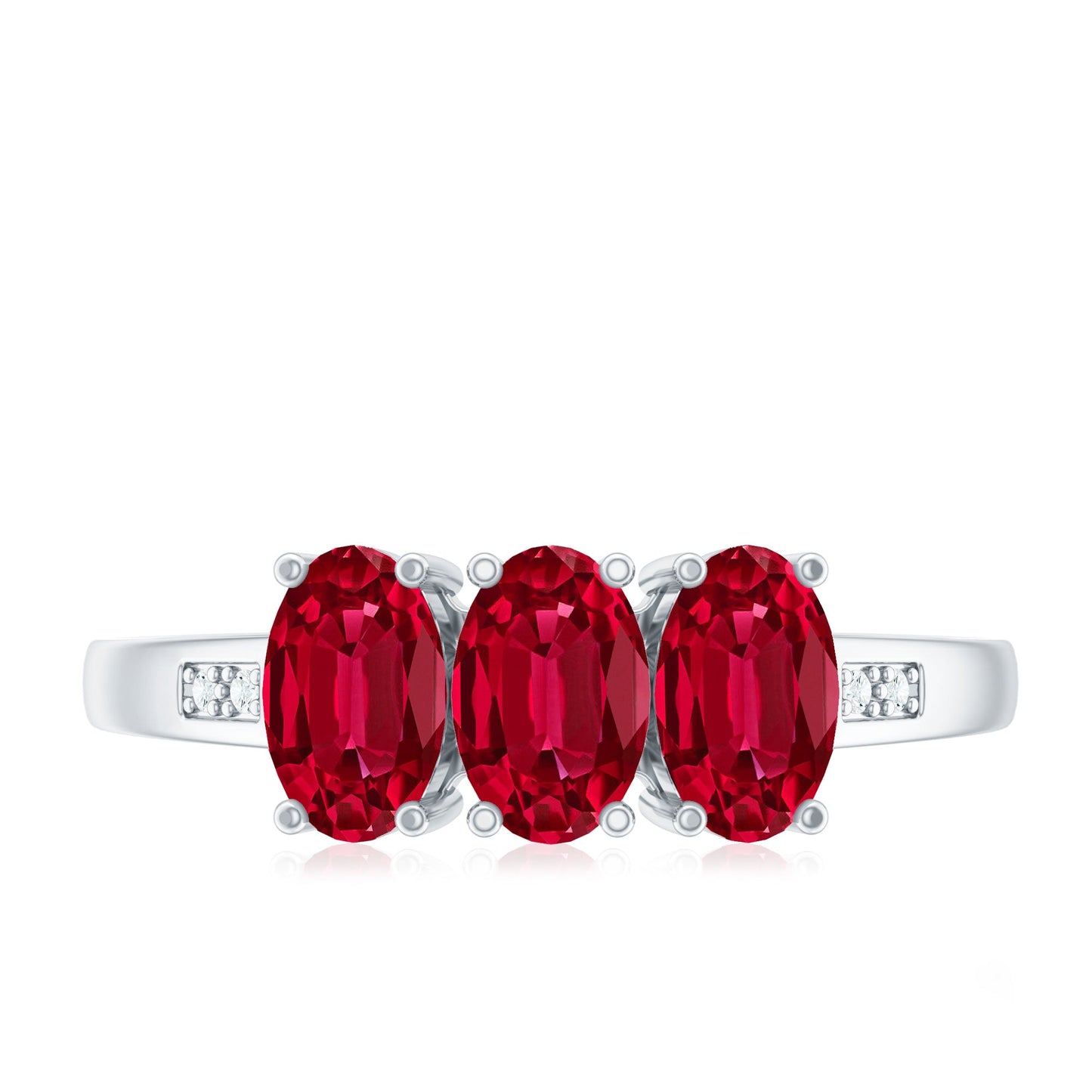 Oval Cut Lab Created Ruby Three Stone Engagement Ring