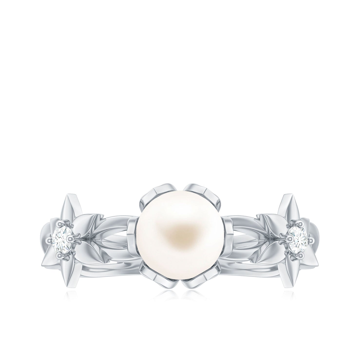 Real 7.48 Carat Freshwater Pearl Flower Engagement Ring with Diamond