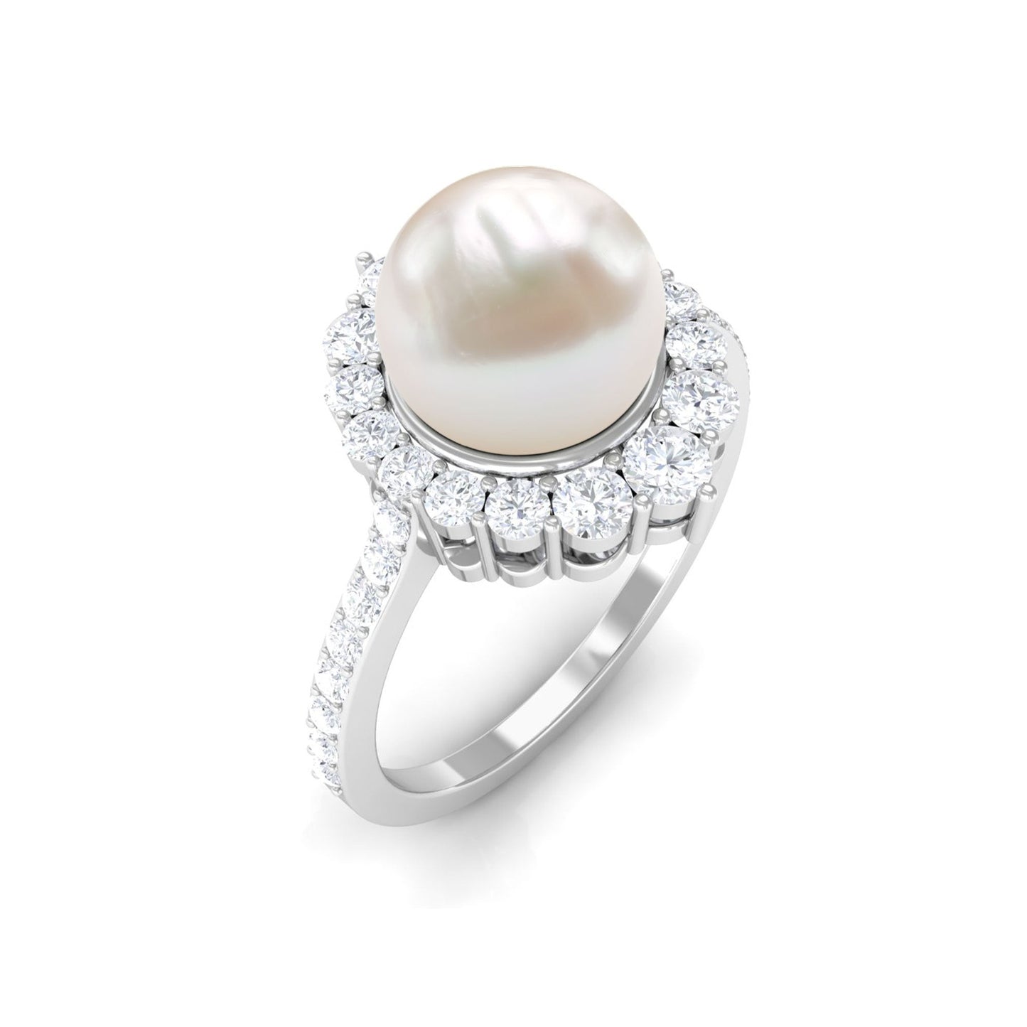 Cultured 7.48 Carat Freshwater Pearl Engagement Ring with Diamond Halo