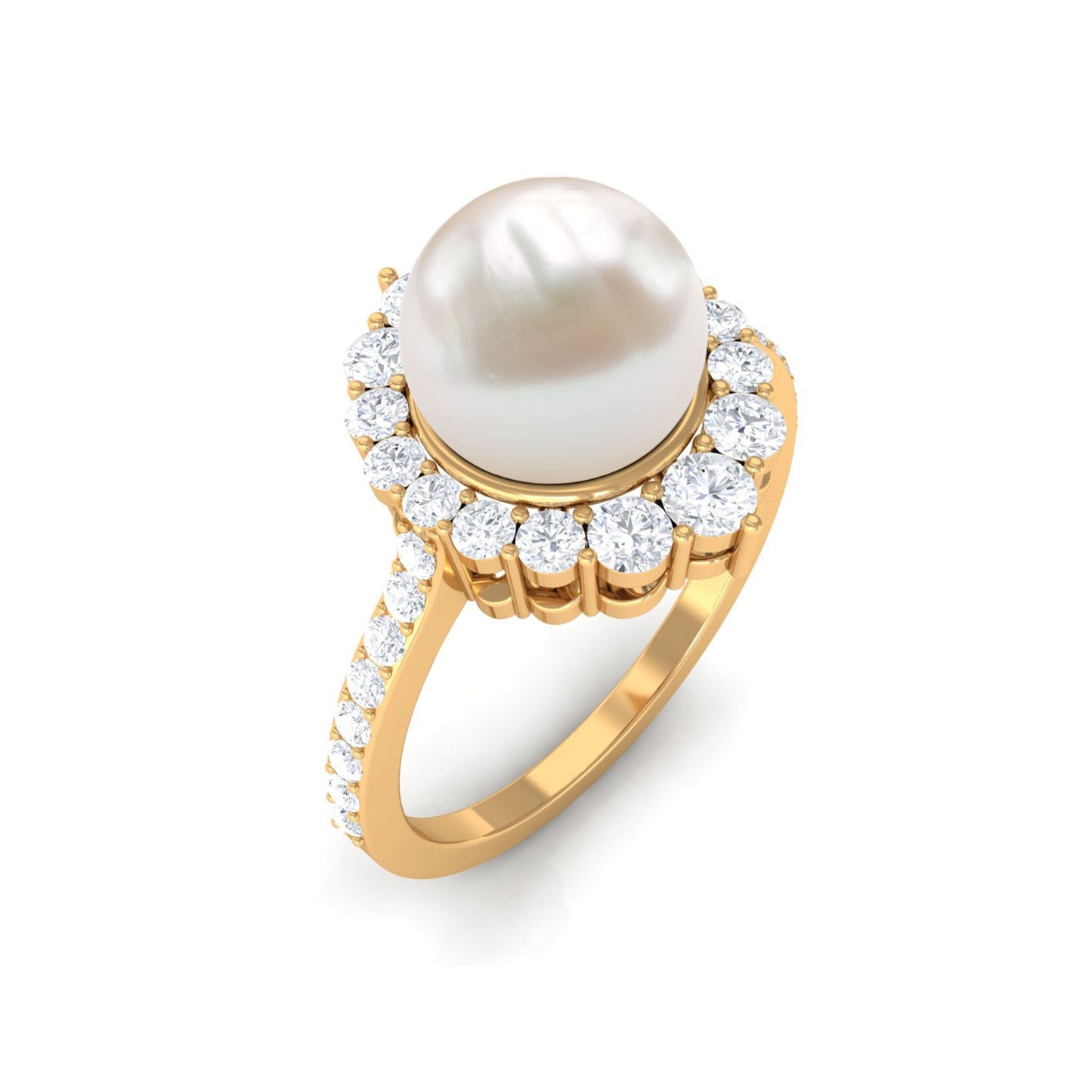 Cultured 7.48 Carat Freshwater Pearl Engagement Ring with Diamond Halo