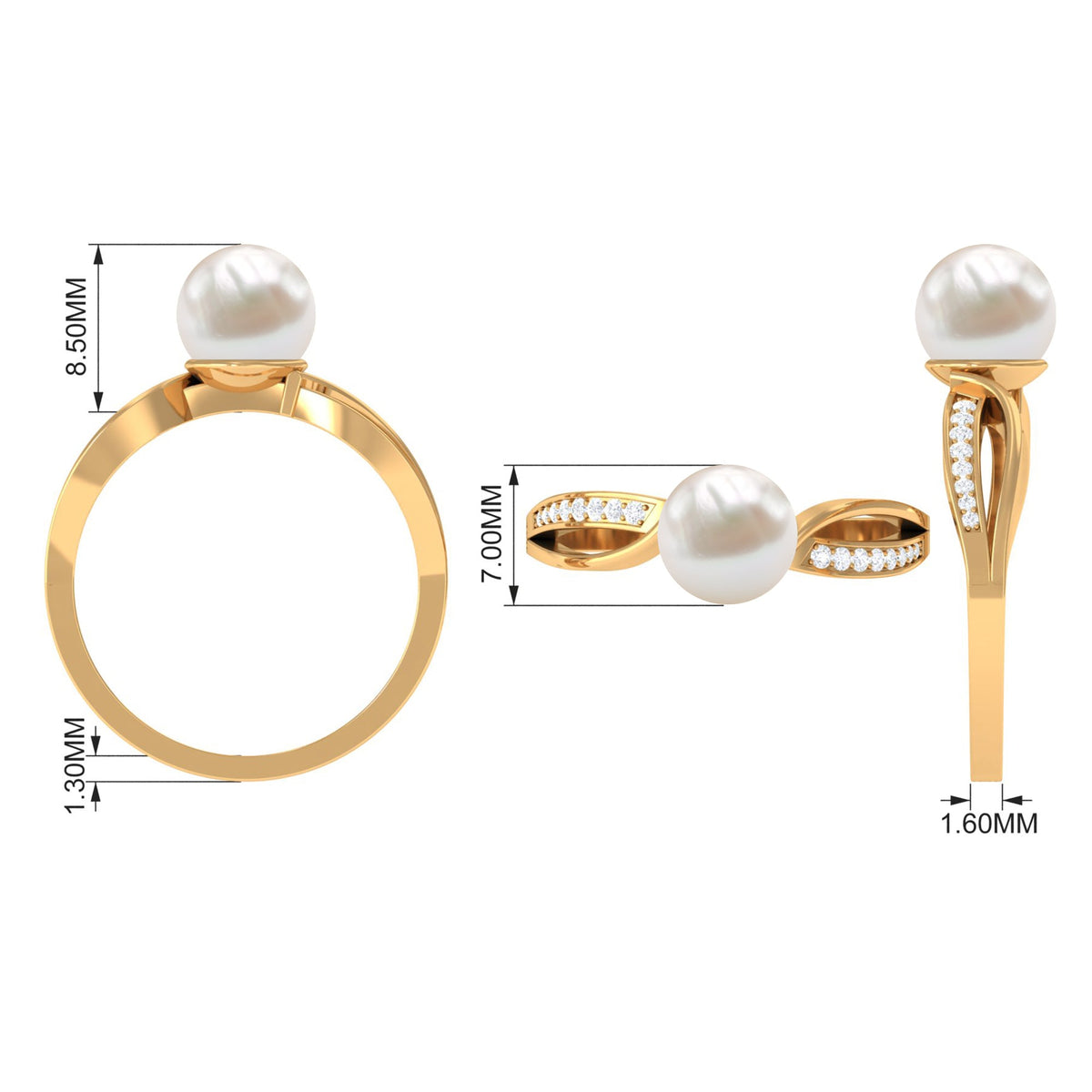 Solitaire Freshwater Pearl and Diamond Infinity Ring