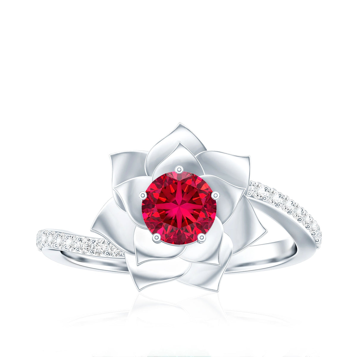 Lab Created Ruby Rose Flower Engagement Ring With Certificate