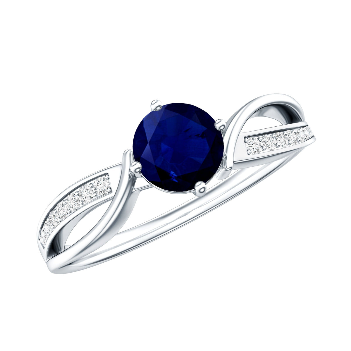 Real 0.95 Carat Round Blue Sapphire Infinity Engagement Ring with Diamond