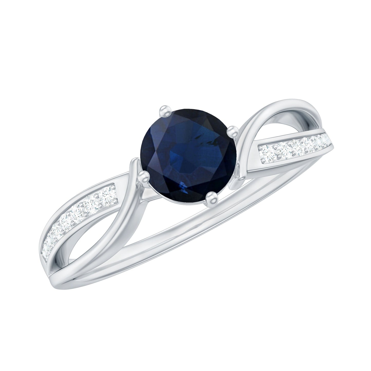 Real 0.95 Carat Round Blue Sapphire Infinity Engagement Ring with Diamond