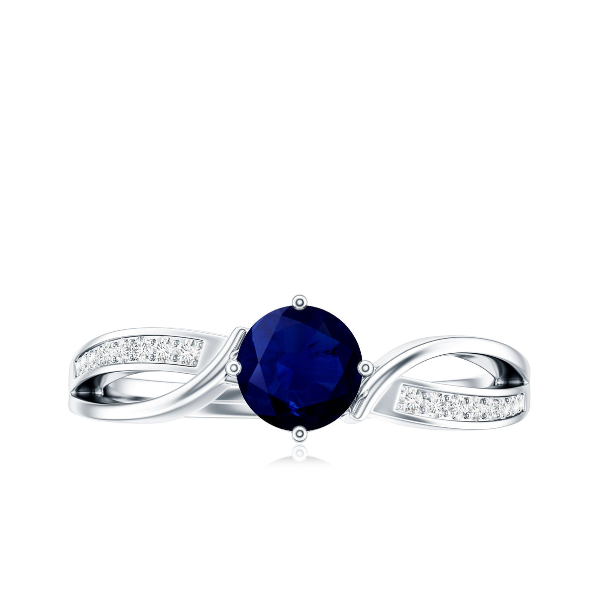 Real 0.95 Carat Round Blue Sapphire Infinity Engagement Ring with Diamond