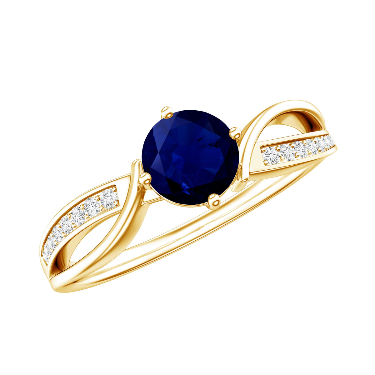 Real 0.95 Carat Round Blue Sapphire Infinity Engagement Ring with Diamond
