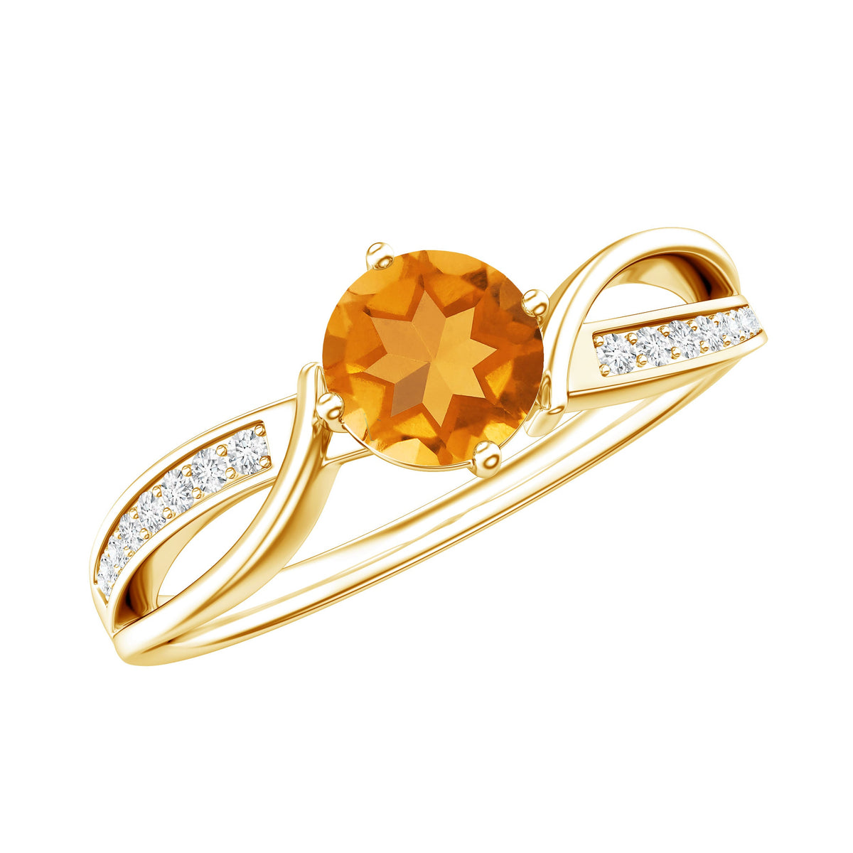 Natural Citrine Engagement Ring with Diamond Crossover Shank