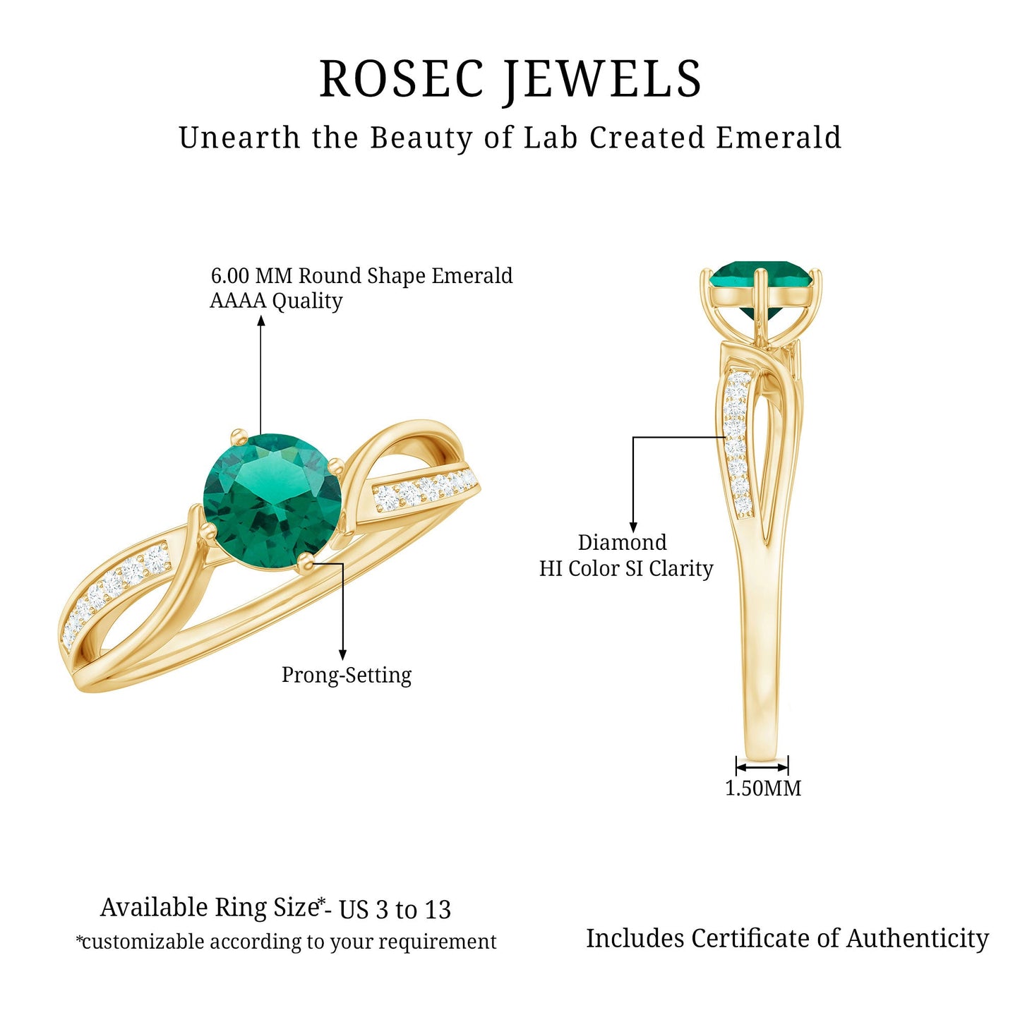 Certified Lab Grown Emerald Diamond Engagement Ring with Infinity Shank