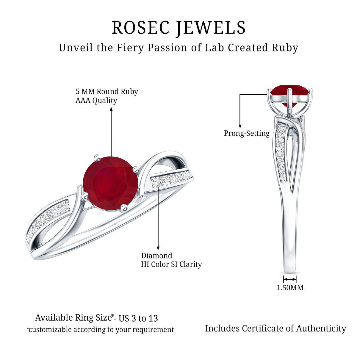 Natural 0.6 Carat Ruby Infinity Promise Ring with Diamond
